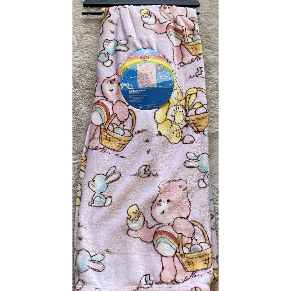 Care Bears Easter Eggs‎ Bunnies Chicks Throw Blanket 50”X 70” Cheer Bear NEW